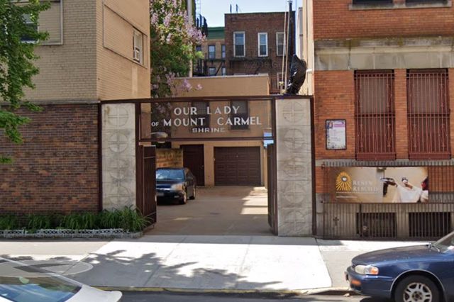 Street view of Our Lady of Mount Carmel Church in Harlem